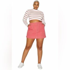 American Apparel Classic High Rise Denim Utility Mini Skirt Dusty Rose Size XL
